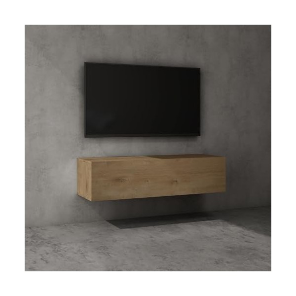 Sogood Meuble TV Bas 280 cm Armoire TV Marron Clair + Blanc Mat Table de Télévision Salon avec Portes Meuble TV Suspendu MBTV
