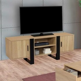 IDMarket - Meuble TV Phoenix 2 Portes Bois et Noir 140 cm