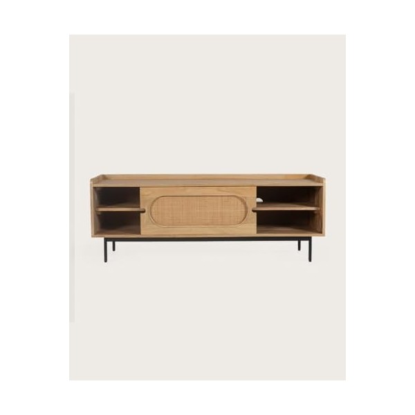 UNIQKA - Kali - Meuble TV en manguier Massif et cannage 140 cm - Couleur Naturel - Longueur 140 cm - Largeur 140 cm - Hauteur