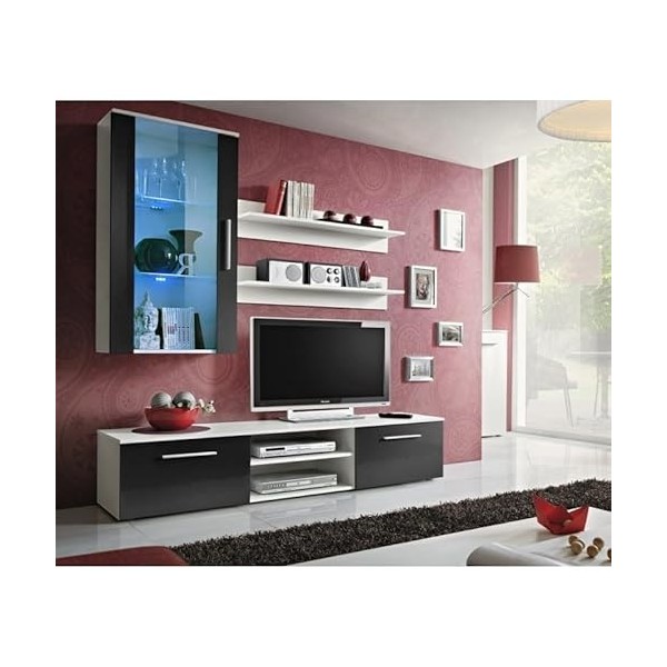 Meuble TV GALINO E Design, Coloris Blanc et Noir. Meuble Moderne et Tendance pour Votre Salon.
