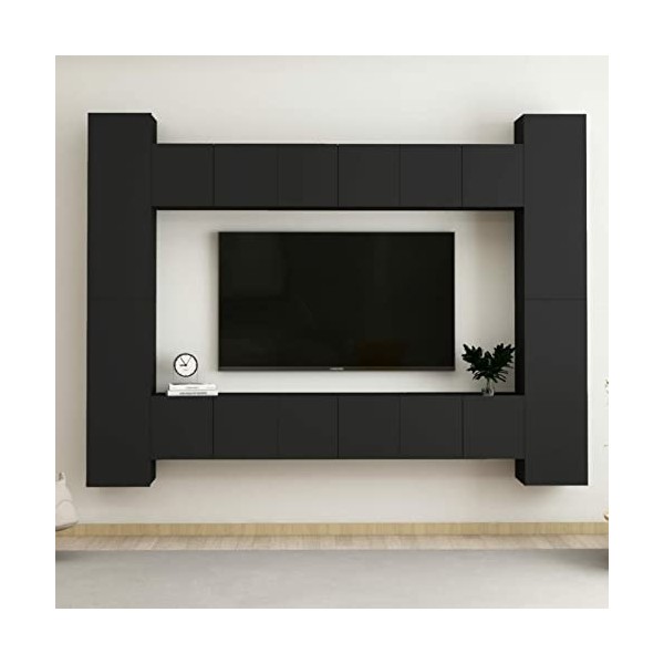 Tidyard Ensemble de Meubles TV 10 pcs Noir Aggloméré, Banc TV avec Compartiments de Stockage, Montage Mural Support de Télévi