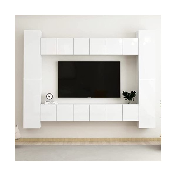 Tidyard Ensemble de Meubles TV 10 pcs Noir Aggloméré, Banc TV avec Compartiments de Stockage, Montage Mural Support de Télévi