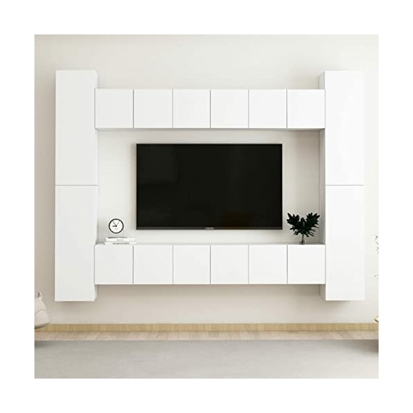 Tidyard Ensemble de Meubles TV 10 pcs Noir Aggloméré, Banc TV avec Compartiments de Stockage, Montage Mural Support de Télévi