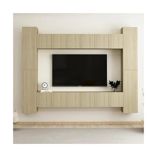 Tidyard Ensemble de Meubles TV 10 pcs Noir Aggloméré, Banc TV avec Compartiments de Stockage, Montage Mural Support de Télévi