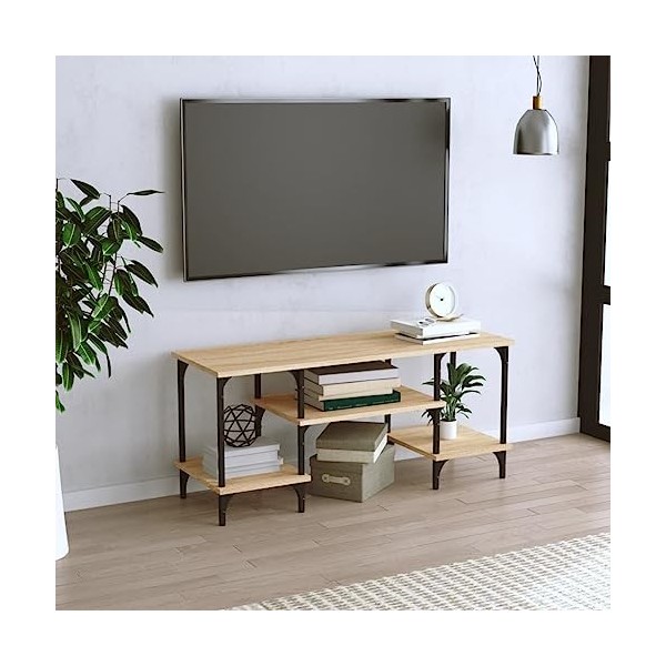 Higsose Meuble TV Design Élégant Chêne Sonoma 102x35x45,5 cm Bois dingénierie Meuble de Multimédia avec Pieds en Métal Meubl