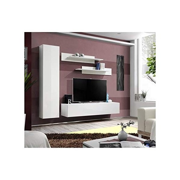 Meuble TV Fly G1 Design, Coloris Blanc Brillant. Meuble Suspendu Moderne et Tendance pour Votre Salon.