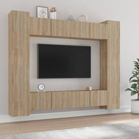 JUNZAI Ensemble de Meubles TV 8 pcs Chêne Sonoma Bois dingénierie,Meuble TV,Table TV,Ensemble Meuble TV