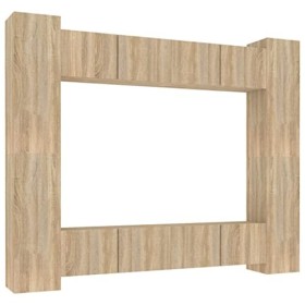 JUNZAI Ensemble de Meubles TV 8 pcs Chêne Sonoma Bois dingénierie,Meuble TV,Table TV,Ensemble Meuble TV