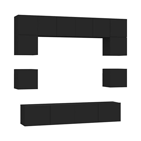 Camerina Ensemble de Meubles TV 8 pcs Noir Bois dingénierie,Meuble TV Longueur,Meuble Bas Salon,Meubles De Salon TV
