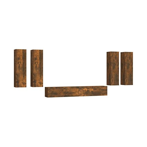 Camerina Ensemble de Meubles TV 6 pcs Chêne fumé Bois dingénierie,Meuble TV,Table Basse Salon Meuble TV,Table Basse LED Coul