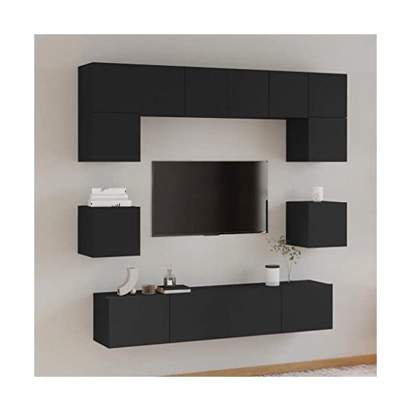 BaraSh Ensemble de Meubles TV 8 pcs Noir Bois dingénierie,Meuble TV Longueur,Meuble Bas Salon,Meubles De Salon TV