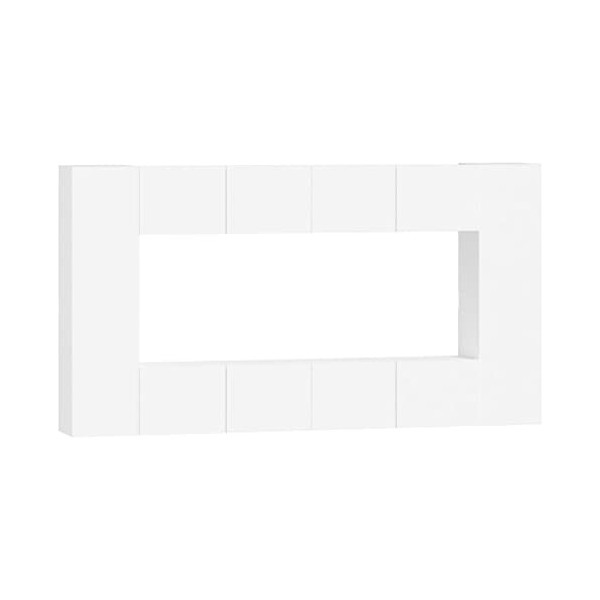 ARKEM Ensemble de Meubles TV 8 pcs Blanc Bois dingénierie,Meuble TV,Table Basse Salon Meuble TV,Table Basse LED Couleurs