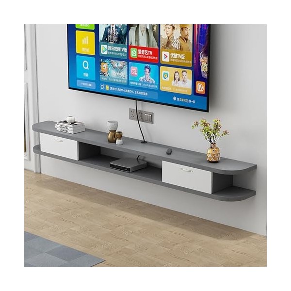 IAKAEUI Meuble TV Mural,Étagère Murale Flottante en Bois avec 2 Tiroirs, Console Multimédia Centre de Divertissement Meuble T