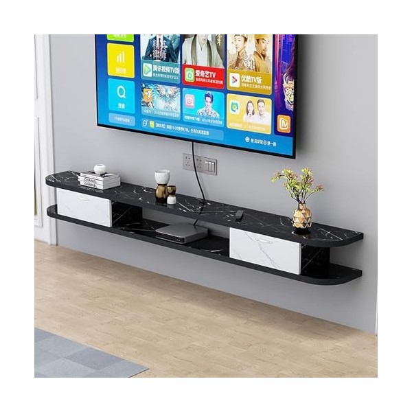 IAKAEUI Meuble TV Mural,Étagère Murale Flottante en Bois avec 2 Tiroirs, Console Multimédia Centre de Divertissement Meuble T