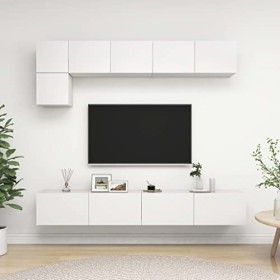 Meuble TV Mural Support TV pour télévision avec Compartiments 5pcs, Meuble de Rangement TV Table pour Salon, Moderne, Blanc