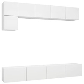 Meuble TV Mural Support TV pour télévision avec Compartiments 5pcs, Meuble de Rangement TV Table pour Salon, Moderne, Blanc