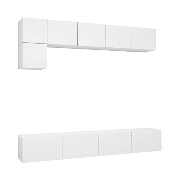 Meuble TV Mural Support TV pour télévision avec Compartiments 5pcs, Meuble de Rangement TV Table pour Salon, Moderne, Blanc