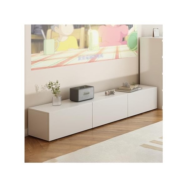 Meuble TV Blanc Chaud, Centre De Divertissement avec Rangement, Supports TV pour Salon, Console Multimédia avec Portes, Tiroi