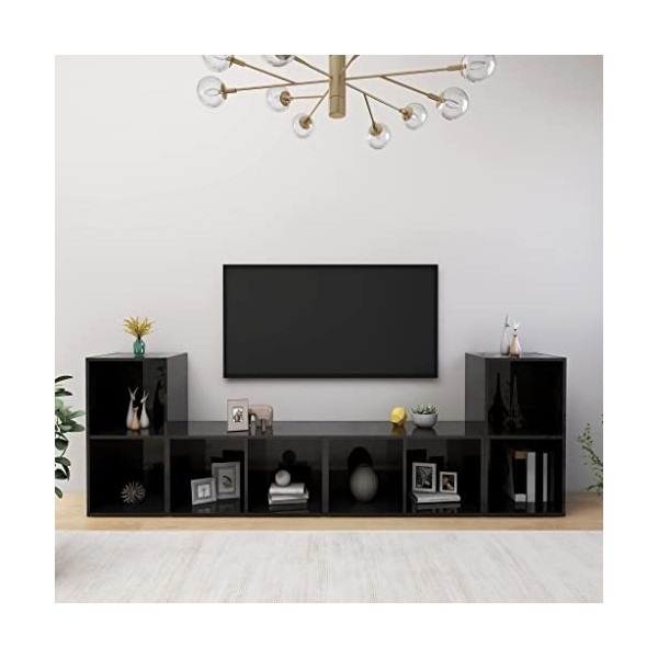Home Hardware Businese Lot de 4 meubles TV en bois Noir brillant 72 x 35 x 36,5 cm