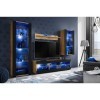 ExtremeFurniture Open SET4 Meuble TV, Carcasse en Wotan Mat/Façade en Noir Mat + LED Multicolores avec télécommande