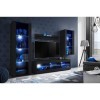 ExtremeFurniture Open SET4 Meuble TV, Carcasse en Noir Mat/Façade en Noir Mat, + LED Multicolores avec télécommande