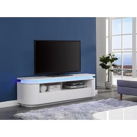 Vente-unique - Meuble TV 2 Portes et 2 tiroirs avec LEDs - MDF - Blanc laqué - VANDANA