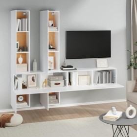 Meuble TV Mural Blanc Moderne – Console en boisingénierie, étagère Flottante et Armoire pour Un Centre de Divertissement él 