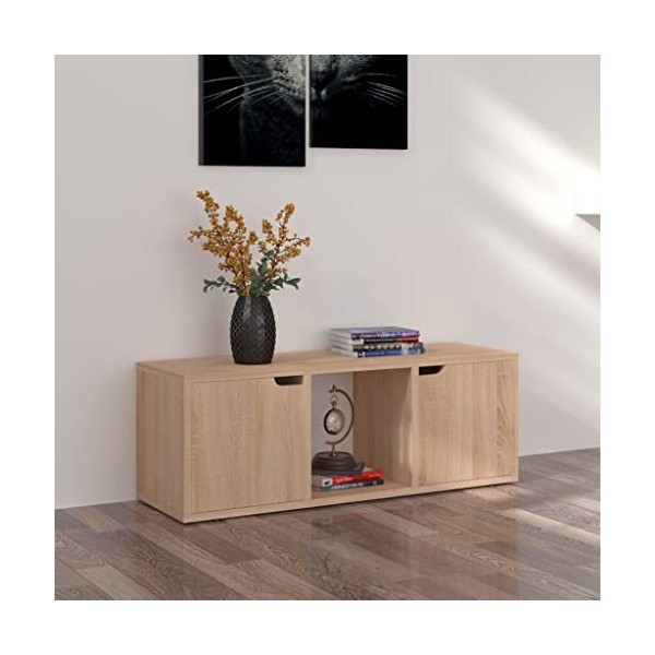 Meuble TV avec 2 Portes | Style Contemporain | Rangement matériel télé Audio Video Gaming | 88,5x27,5x30,5cm chêne Sonoma