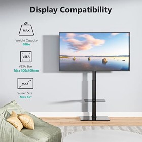 WALI Meuble TV au sol avec support pivotant réglable en hauteur et design peu encombrant pour la plupart des téléviseurs LCD,
