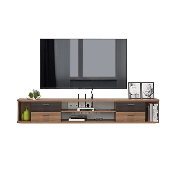 SARUEL Meuble TV Flottant, Console multimédia Murale en Bois, étagère de Divertissement avec Quatre tiroirs, pour Salon, Cham