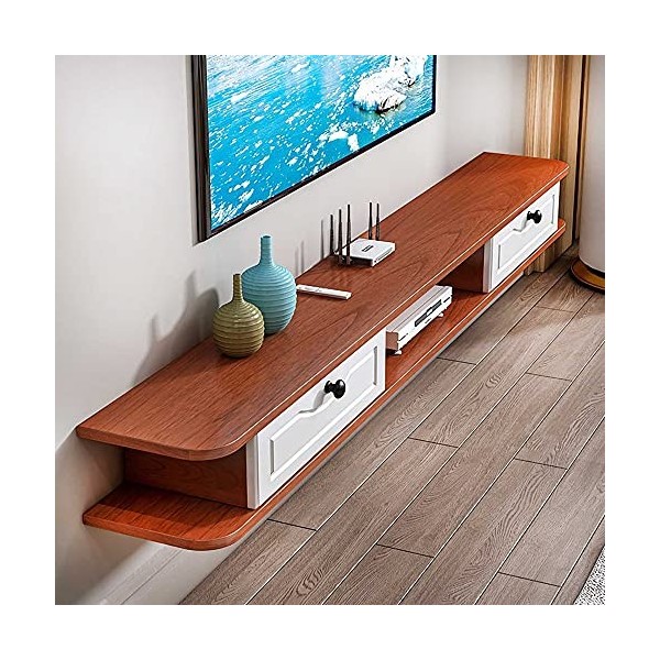 Meuble TV Suspendu, Centre Média Mural en Bois Massif, Unité De Divertissement Flottante pour Le Support De Décodeur TV De Ch