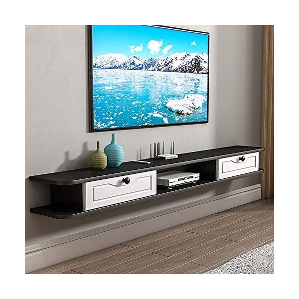 Meuble TV Suspendu, Centre Média Mural en Bois Massif, Unité De Divertissement Flottante pour Le Support De Décodeur TV De Ch