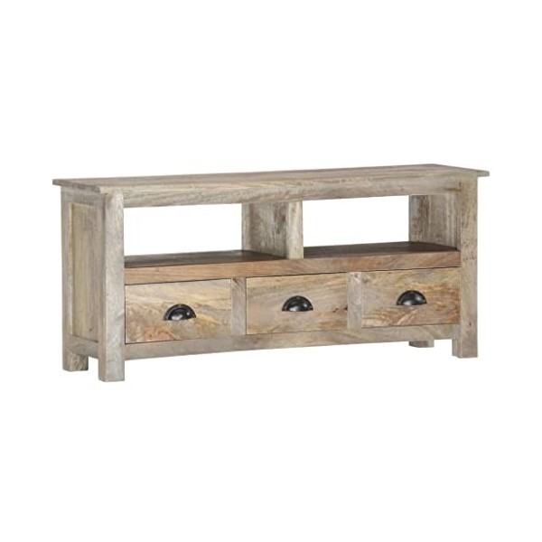 lvssiao Meuble TV pour salon, meuble TV en bois massif de mangue 110 x 30 x 50 cm très résistant Module TV pour chambre à cou
