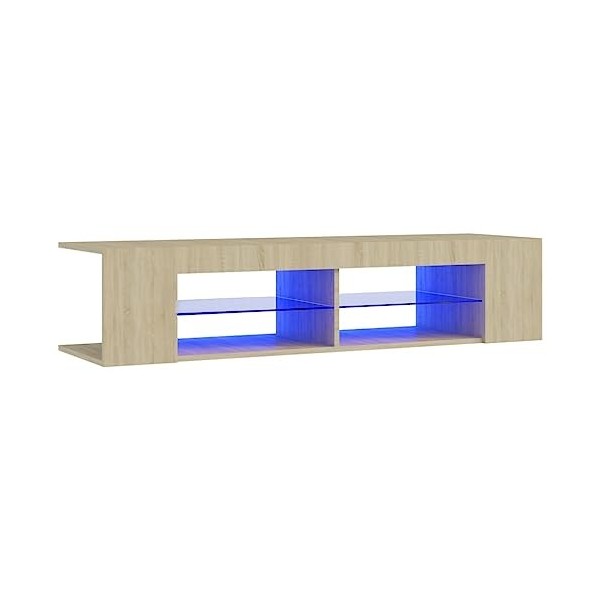 vidaXL Meuble TV avec Lumières LED Armoire Basse Centre de Divertissement Armoire Média Salon Salle de Séjour Intérieur Chêne