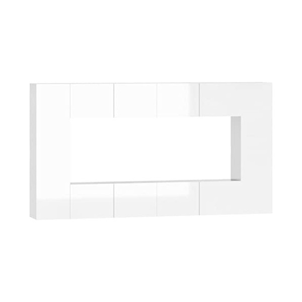 BaraSh Ensemble de Meubles TV 8 pcs Blanc Brillant Bois dingénierie,Meuble TV,Table Basse Salon Meuble TV,Table Basse LED Co