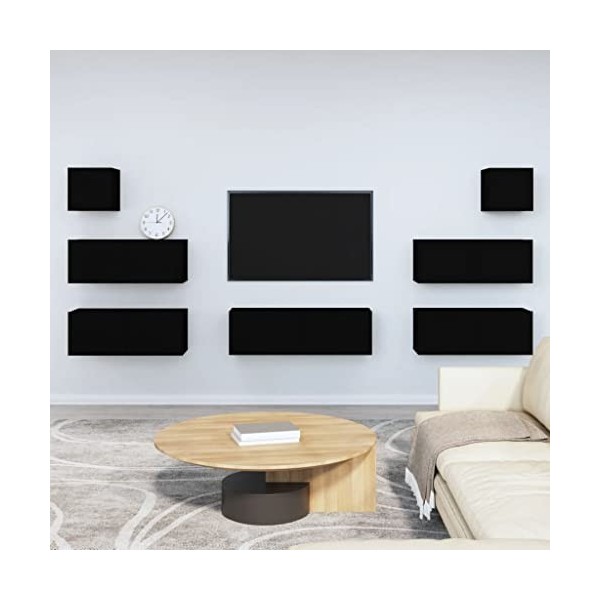 BaraSh Ensemble de Meubles TV 7 pcs Noir Bois dingénierie,Meuble TV,Table Basse Salon Meuble TV,Table Basse LED Couleurs