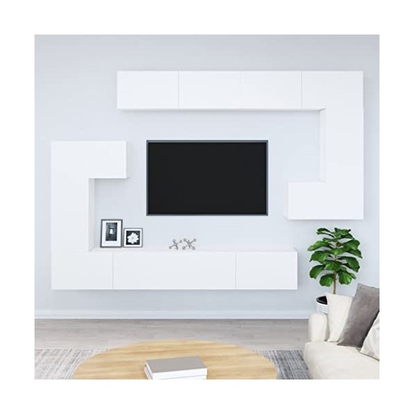 TANZEM Meuble TV Mural Blanc Bois dingénierie,Meuble TV,Table Basse Salon Meuble TV,Table Basse LED Couleurs
