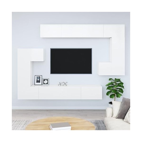 Toshilian Meuble TV Suspendu, Banc TV Flottant Meuble de Rangement Meuble TV Mural Blanc Brillant Bois dingénierie