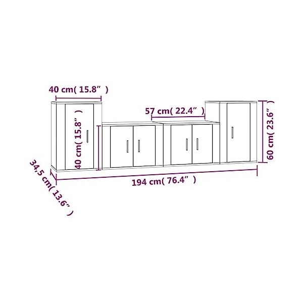 KEAAN Home Hardware Businese Ensemble de 4 meubles TV en bois dingénierie Blanc