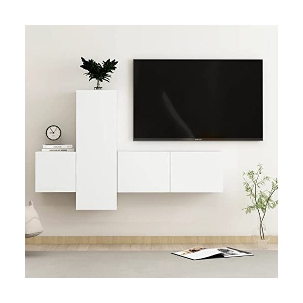 Home Hardware Businese Meuble TV 3 pièces en bois dingénierie Blanc