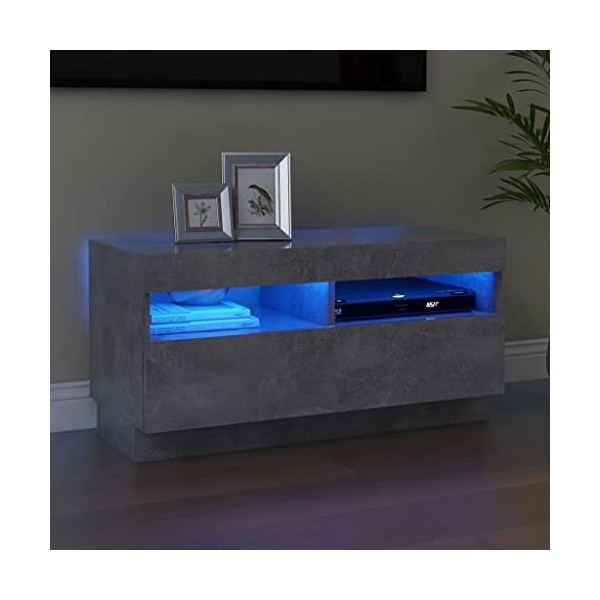 Maxspace TV Meuble, Meuble Tele, Meuble TV Chambre, Meuble TV IindustrielMeuble TV avec lumières LED Gris béton 80x35x40 cmCo