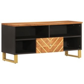 TEKEET Home Hardware Businese Meuble TV en bois massif Mangue Marron et noir 100 x 33,5 x 46 cm