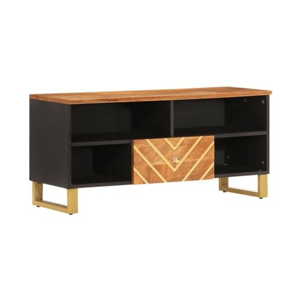 TEKEET Home Hardware Businese Meuble TV en bois massif Mangue Marron et noir 100 x 33,5 x 46 cm
