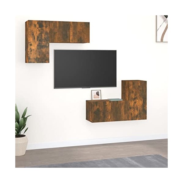 WOODEY Meuble TV 4 pièces en chêne fumé