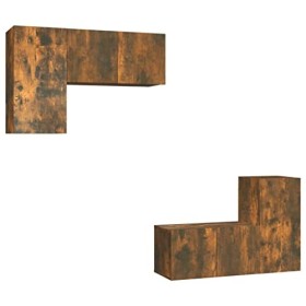 WOODEY Meuble TV 4 pièces en chêne fumé