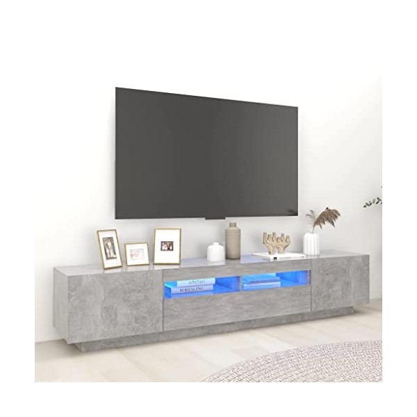SHAPLE Home Hardware Businese Meuble TV avec lumières LED Gris béton 200 x 35 x 40 cm