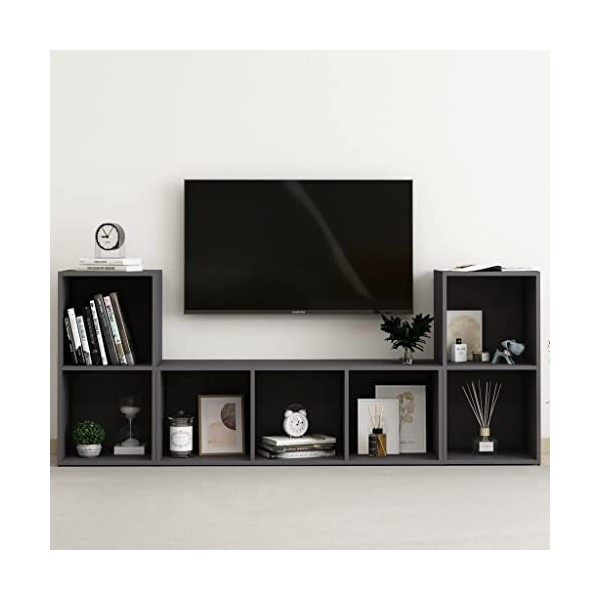 WOODEY Meuble TV 3 pièces en bois gris