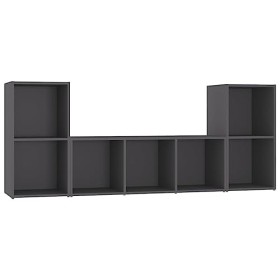 WOODEY Meuble TV 3 pièces en bois gris