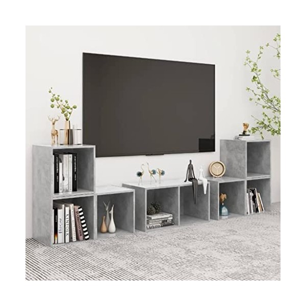 WOODEY Meuble TV 6 pièces Gris béton