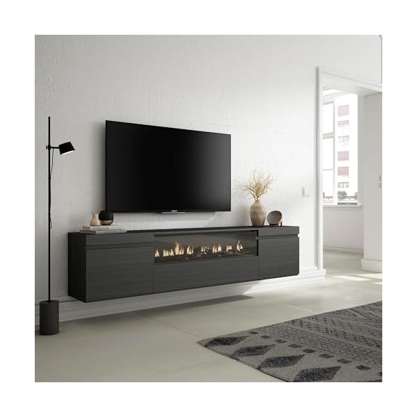 Skraut Home | Meuble TV | Banc Télé | Grand Espace de Rangement | 200x45x35cm | pour Les TV jusquà 80" | Cheminée électrique